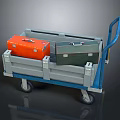 Practical Wheeled Household Utility Cart With Two Orange And Green Storage Boxes