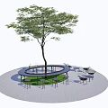 Circular Tree Pit Design With Central Tree Surrounding Seating And Tables On Paved Ground 3d model