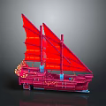 Traditional Sailing Water Vessel With Red Sails And Ornate Hull Design