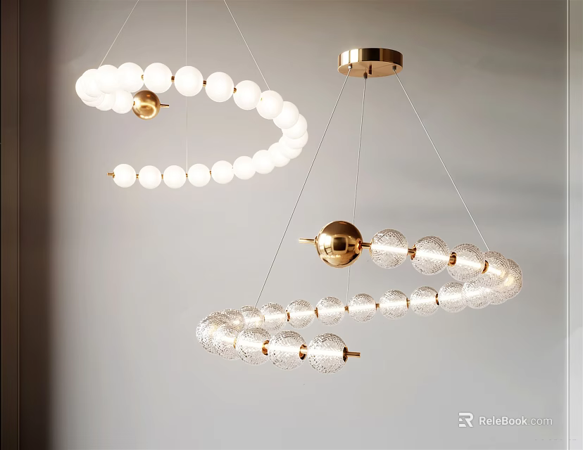 Modern Spiral Chandelier Design With Glass Globes And Gold Metal Accents 3d model 