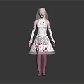 Humanoid Fantasy Character Featuring White Long Hair White Top Pink Belt And Patterned Skirt