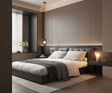 Minotti Bedroom Leather Double Bed Fabric Double Bed Chandelier Dark Italian Light Luxury 3d model