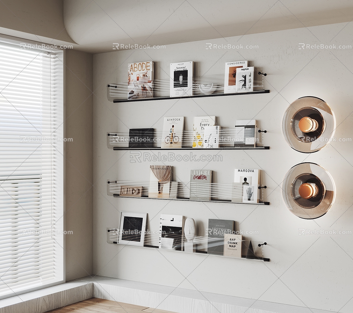 Modern Wall Shelf Book Ornaments Bookshelf Wall Lamp Book Combination Wall Decoration 3d model