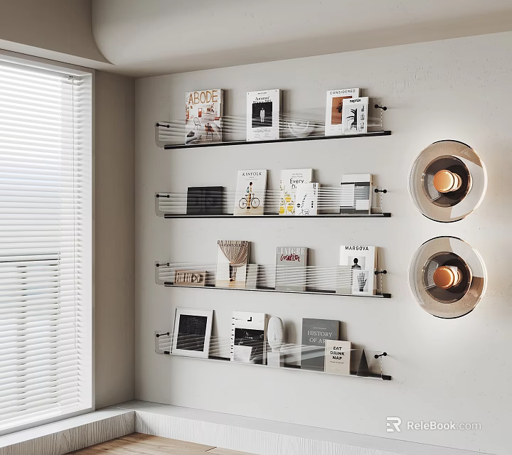 Modern Wall Mounted Cabinets With Decor And Books 3d model 