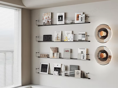 Modern Wall Mounted Cabinets With Decor And Books 3d model