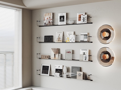 Modern Wall Shelf Book Ornaments Bookshelf Wall Lamp Book Combination Wall Decoration 3d model