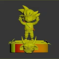 Cartoon Character Boy In Blue Outfit Standing On Red Base With Horned Creature Head