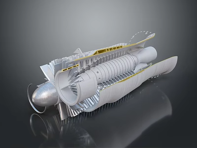 Detailed Turbine Engine Structure With Internal Blades And Metal Casing 3d model