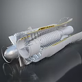 Detailed Turbine Engine Structure With Internal Blades And Metal Casing