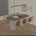 Modern Oval Wooden Dining Table With Vintage Chairs For Cozy Cream Tone Home Dining Area
