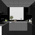 Modern Kitchen Interior With Gray Cabinets Countertops Window Blinds And Appliances 3d model