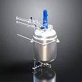 Stainless Steel Industrial Reactor with Blue Agitator Pipes and Support Structure