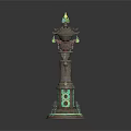 Traditional Chinese Architectural Decorative Elements Featuring Red Pillar And Pagoda Style Tower