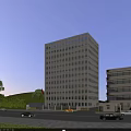 Aerial Planning of Modern High Rise Building with Road Vehicles Pedestrians and Trees