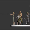 Action Characters Standing On White Circular Platform Holding Guns And Shooting With Special Effects 3d model