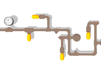 Multiple Wall Lamp Fixtures With Yellow Bulbs And Pipe Connected Mounted Design 3d model