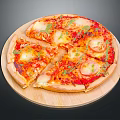 Delicious Freshly Baked Pizza With Tomato Sauce Cheese Ham Slices On Wooden Board