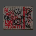 Vintage Shipping Container Covered With Colorful Red Black Graffiti Artwork