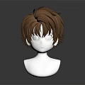Realistic 3D Head Sculpture With Short Brown Layered Hair And Smooth White Surface