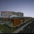 Aerial View Planning of Modern International Building Complex With Roads Vehicles and Greenery