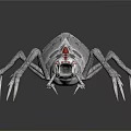 Detailed 3D Rendered Spider With White Body Red Spots On Dark Background With Reflection