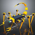 Mechanical Character Scorpion With Yellow Black Robotic Body Multiple Legs And Glowing Eyes