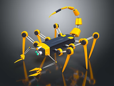 Mechanical Character Scorpion With Yellow Black Robotic Body Multiple Legs And Glowing Eyes 3d model