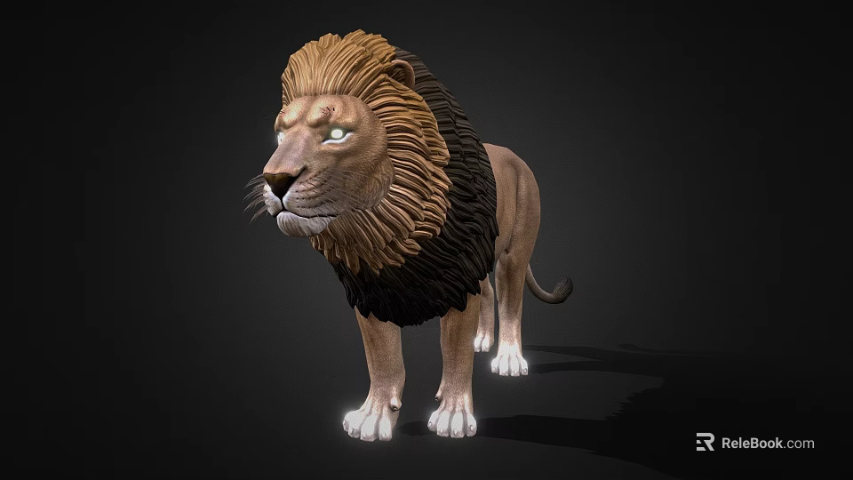 Realistic 3D Lion Model With Brown Mane Standing On Dark Background 3d model 