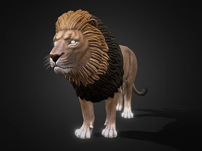 Realistic 3D Lion Model With Brown Mane Standing On Dark Background 3d model