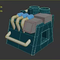 Blue Industrial Equipment With Curved Pipes Metal Handle And Square Structure Design