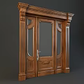Brown Wooden Main and Auxiliary Double Door with Glass Panels Carved Decorations and Columned Frame
