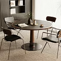 Round Negotiation Table and Chairs with Dark Wooden Surface Black Metal Legs Modern Design