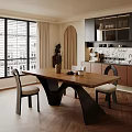 Vintage Solid Wood Dining Table Set With Stylish Upholstered Chairs For Bright Cozy Dining Room