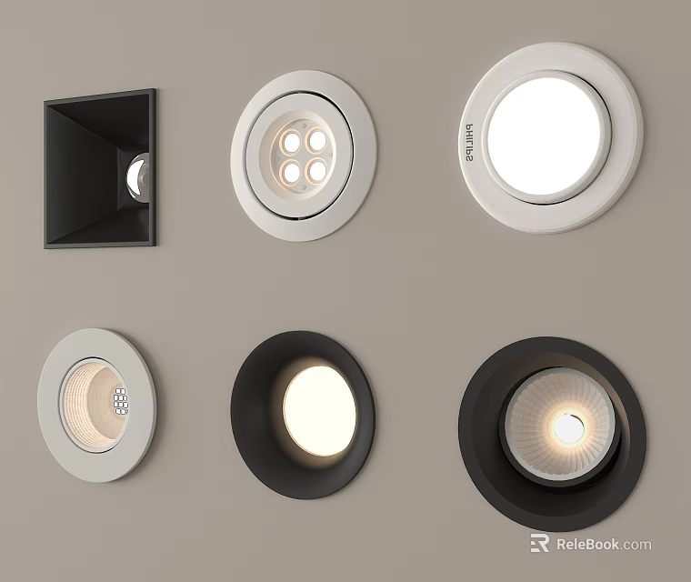 Modern Recessed Downlights and Spotlights with Various Black White Frames 3d model