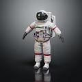 Man Wearing White Spacesuit With Red Stripes And Reflection On Dark Surface 3d model