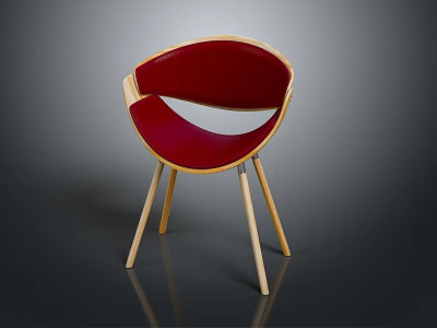 Modern Red Upholstered Chair With Wooden Legs And Sleek Contemporary Design 3d model