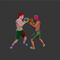 Two Men Practicing Boxing With Red And Pink Gloves On Gray Background 3d model