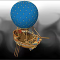Blue Hot Air Balloon With Gold Accents And Decorative Boat Shaped Basket