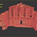 Cartoon Scene Of Ancient Rock Carved Temple With Red Sandstone Columns And Archways