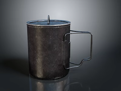 Black Metal Mug With Lid And Handle For Daily Household Use 3d model