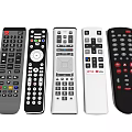 Different Electronic Remote Controls With Various Designs Colors And Button Layouts