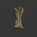 Tree Stump Decorative Sculpture With Natural Wood Texture And Golden Accents