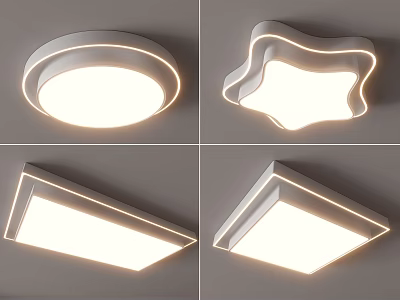 Modern White Ceiling Lights With Various Shapes And Edge Lighting Design 3d model
