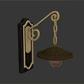 Vintage Gold And Gray Wall Light With Curved Scroll Design Chain And Glass Shade