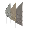 Stacked Window Blinds Featuring Various Textured Fabrics And Neutral Colors 3d model