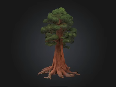 Realistic Tall Tree with Thick Trunk Green Foliage and Exposed Roots 3d model