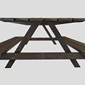 Outdoor Wooden Picnic Table with Attached Benches Solid Natural Wood Design