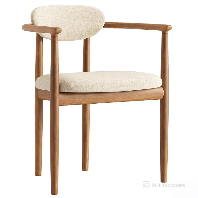 Modern Single Chair with Wooden Frame Armrests and Beige Cushion 3d model 