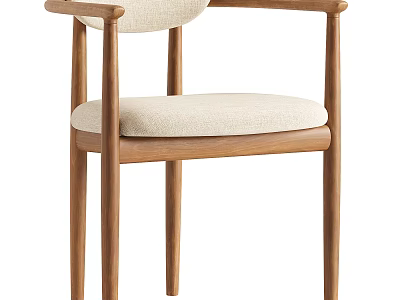 Modern Single Chair with Wooden Frame Armrests and Beige Cushion 3d model