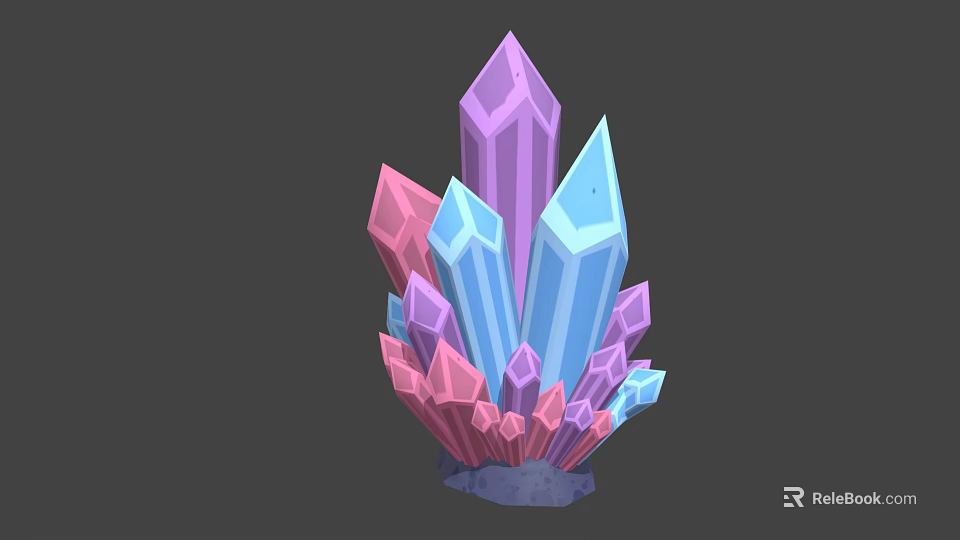 Colorful Crystal Prism Decorative Ornament Set with Pink Purple Blue Geometric Shapes and Stable Base 3d model 